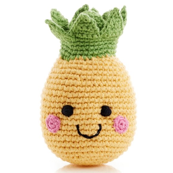 (3/$25) Hand Crocheted Friendly Pineapple Rattle for Babies in Organic Cotton - Picture 1 of 3